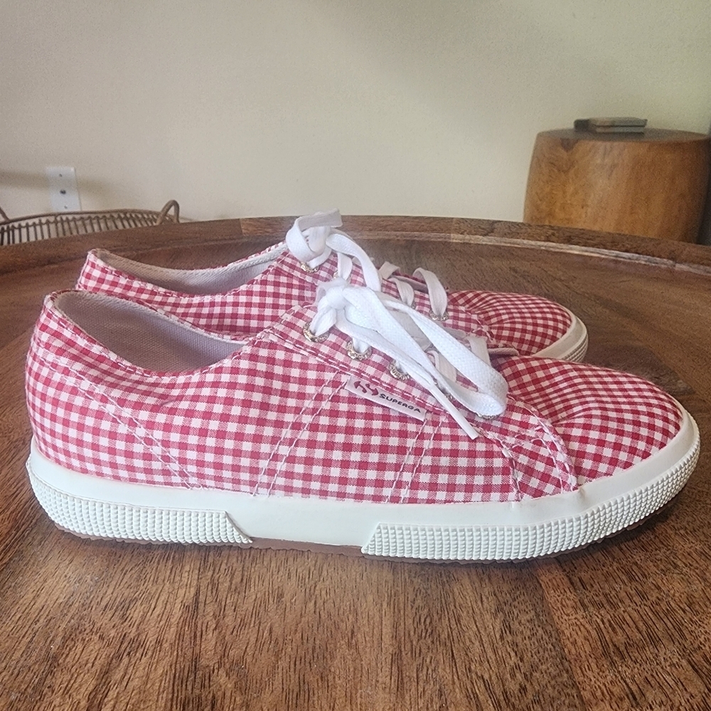 Superga Gingham 2750 Red White Checkered Sneakers Womens Size 2.5